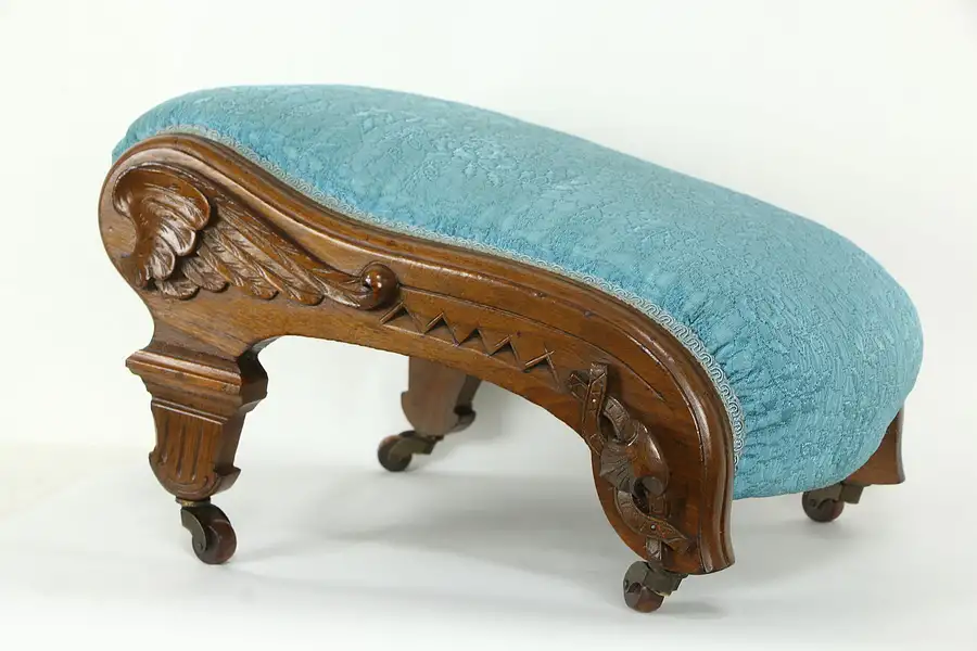 Main image of Victorian Antique Carved Walnut Gout Style Footstool, Carved Wings, Adams