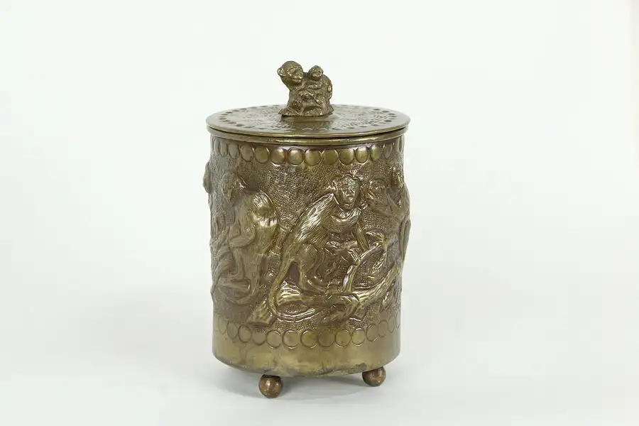 Main image of Monkey Design Antique Hand Hammered Brass Cigar Humidor Cannister