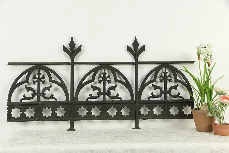 Main image of Victorian Antique Architectural Salvage Cast Iron Balcony Railing, 3 Arch