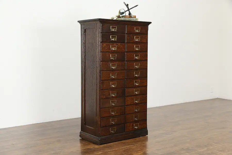 Main image of Oak Antique 24 Drawer Office File Cabinet, Original Brass Hardware