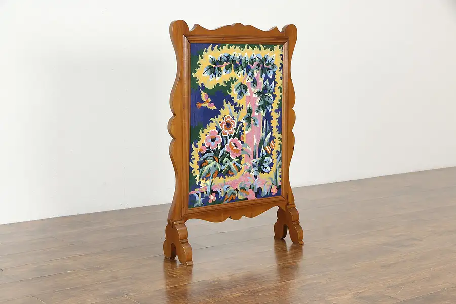 Main image of Cherry Vintage Farmhouse Fireplace Mantel Fire Screen, Needlepoint