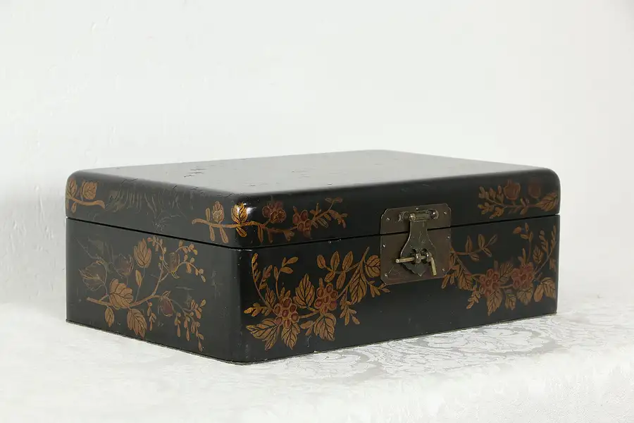 Main image of Japanese Antique Hand Painted Lacquer Jewelry Chest or Box