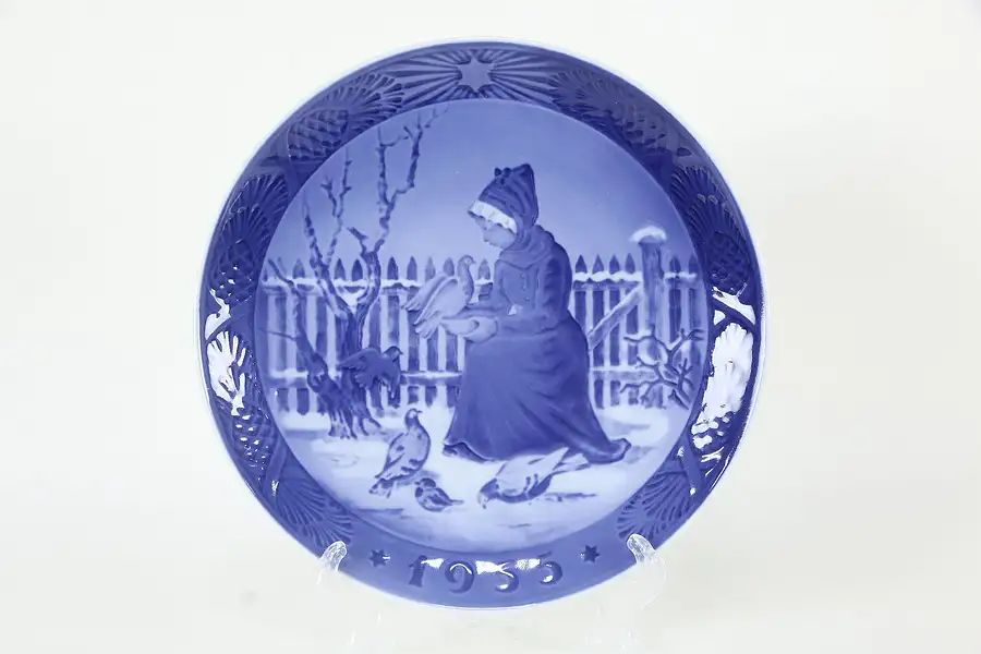 Main image of Royal Copenhagen Christmas Plate, Woman Feeding Pigeons, 1955