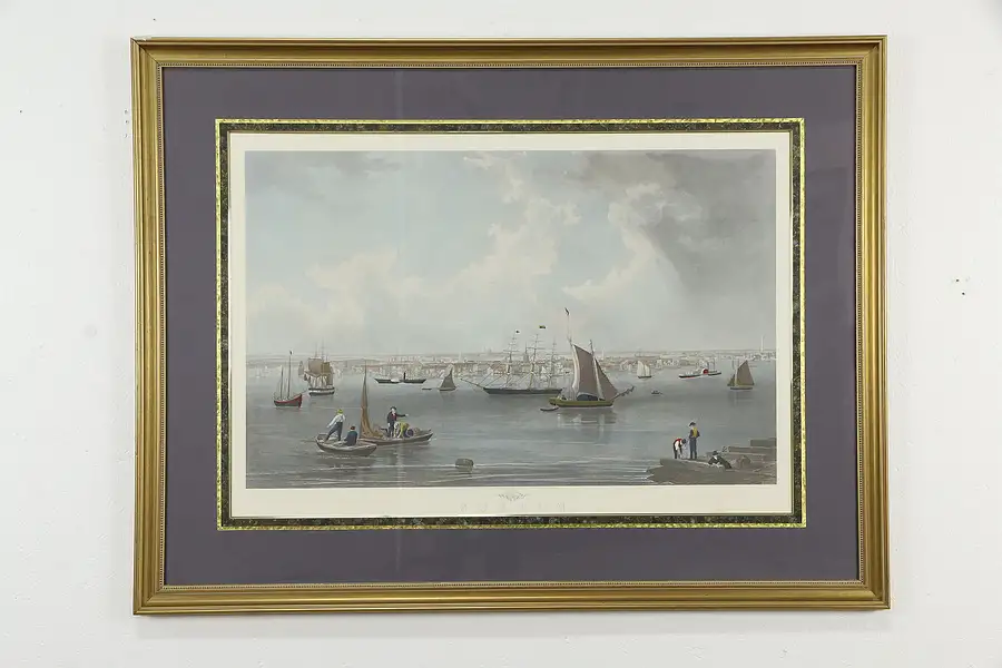 Main image of Boston Harbor in 1856 Vintage Print after B F Smith, Custom Frame, 50"