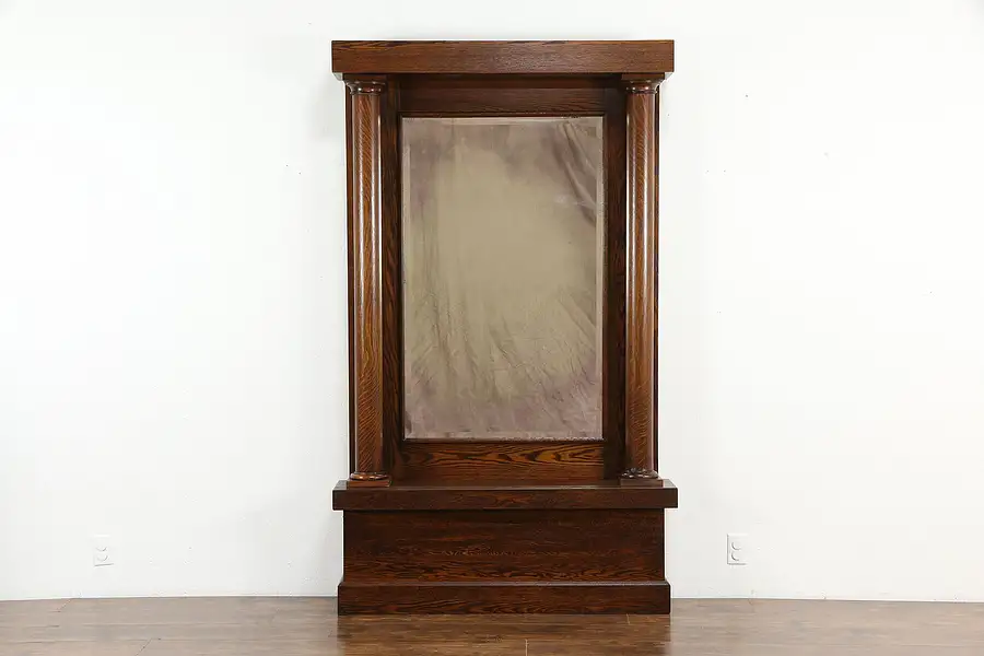 Main image of Classical Oak Antique Hall, Dressing or Pier Beveled Mirror, Columns