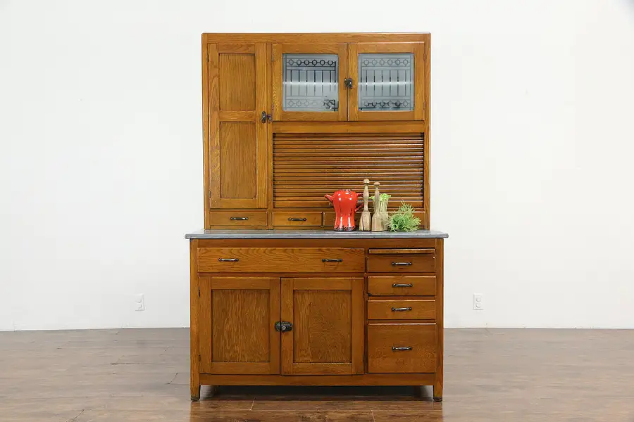 Main image of Farmhouse Oak Antique Hoosier Roll Top Cabinet Kitchen Pantry Cupboard