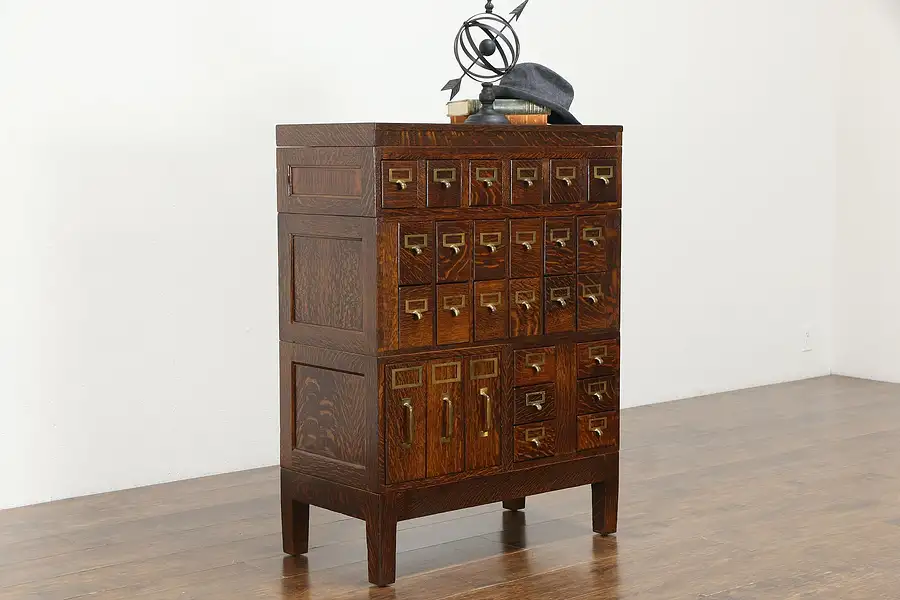 Main image of Oak Antique 27 Drawer Office or Collector File Cabinet, Globe Wernicke