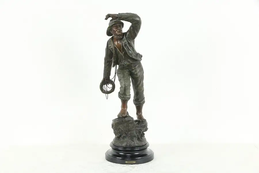 Main image of Rescue Statue Antique French Sailor Sculpture Signed Mestais