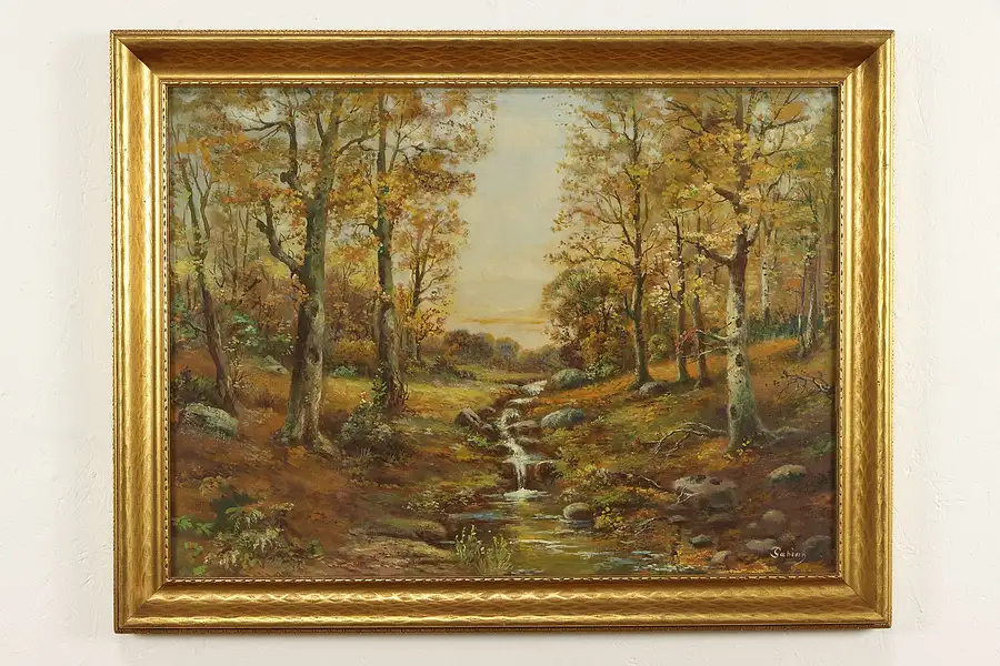 Main image of Fall Landscape with Brook Original Vintage Oil Painting, Fabian 35"