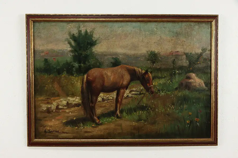 Main image of Horse in Pasture Vintage Original Oil Painting, N. Jovine 39"