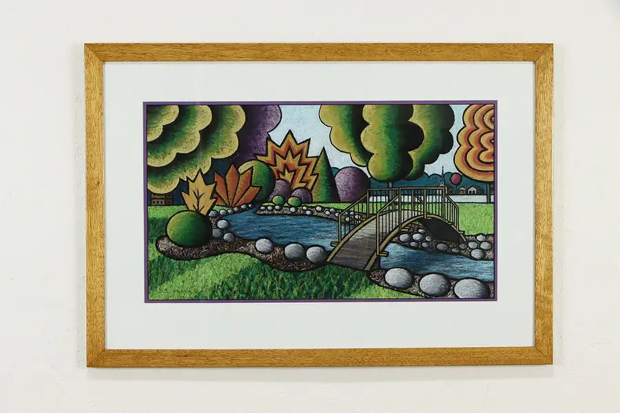 Main image of Smith Park Bridge-Metallic Original Oil Pastel by Bruce Bodden 34"