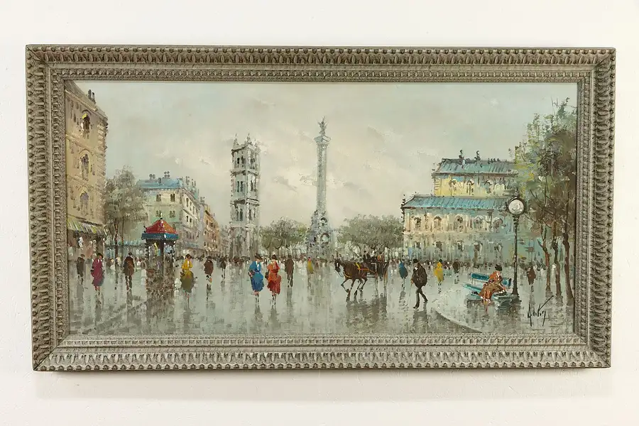 Main image of Place Vendome Paris Original Vintage Oil Painting Antonio Devity 54"