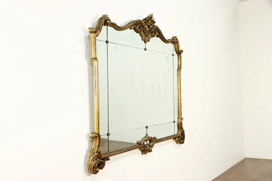 Main image of Italian Antique 1910 Large Carved Mirror, Gold Leaf Finish