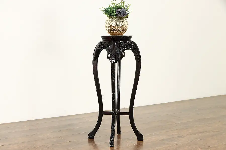 Main image of Chinese Antique Rosewood Plant Stand or Sculpture Pedestal, Marble