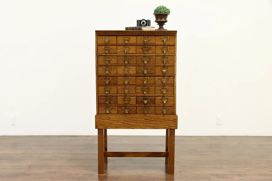 Main image of Oak Antique 32 Drawer Collector, Crafts, or Parts File, Warren Chicago