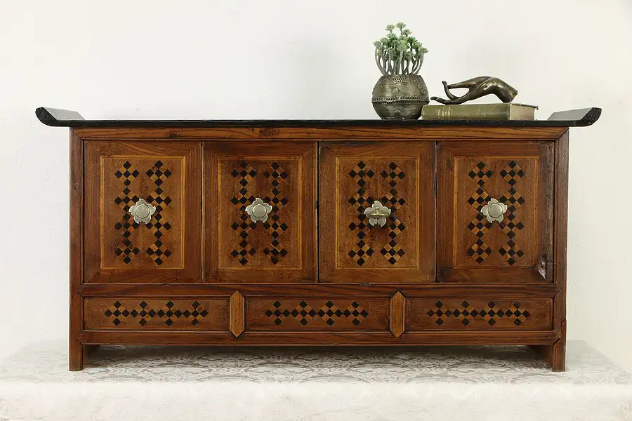 Main image of Korean Antique Low Dowry Jewelry Chest, Ash, Ebony, Persimmon Marquetry