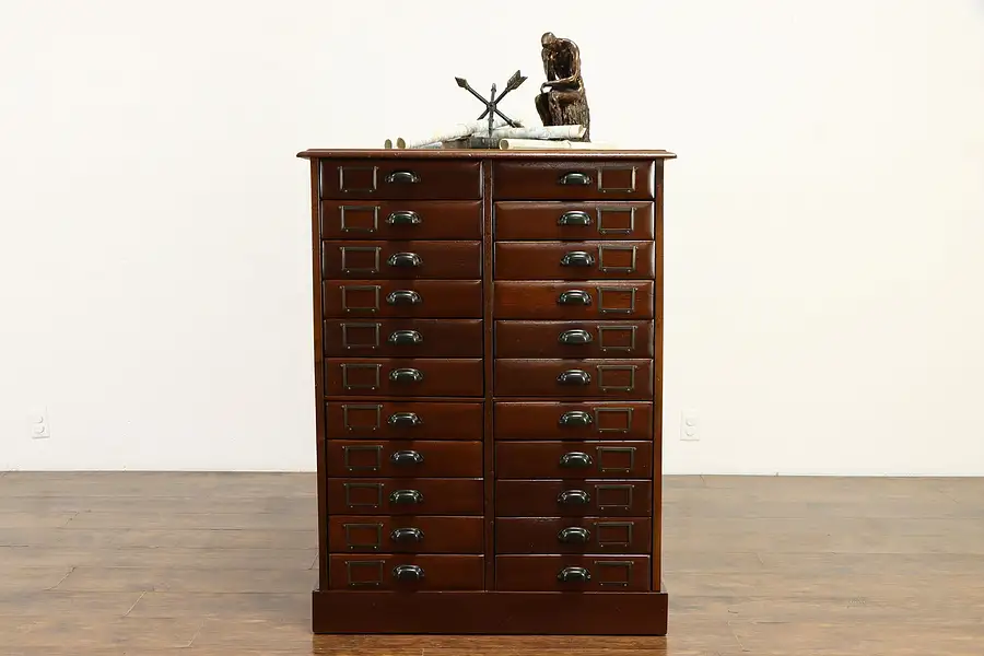 Main image of Walnut Antique 22 Drawer Office File, Music or Collector Cabinet