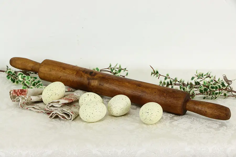 Main image of Antique Hand Carved Farmhouse Wooden Kitchen Rolling Pin