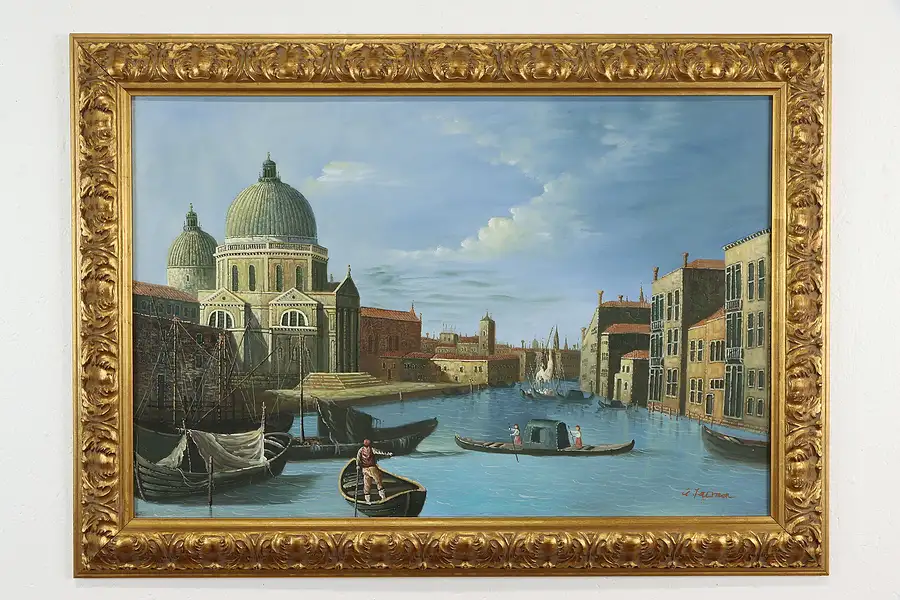 Main image of Venice Canal & Gondolas Original Oil Painting Arthur Learman 42 1/2"