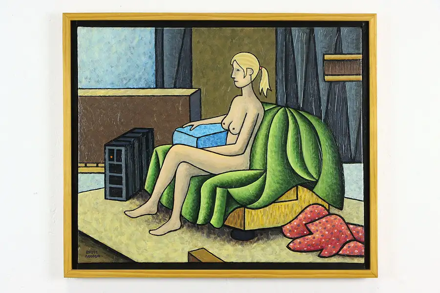 Main image of Seated Nude with Red Robe Original Acrylic Painting, Bruce Bodden 26 1/2"