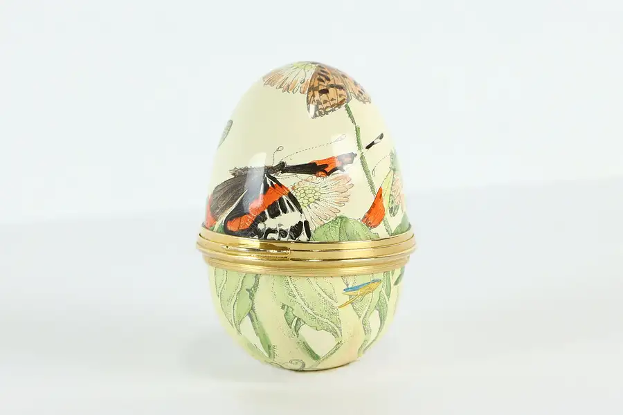 Main image of Porcelain Trinket or Keepsake Egg Box, Butterflies, Staffordshire England