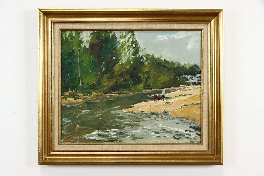 Main image of Bridge on Castor River MO Original Oil Painting Paul B. Wilson 1977 26"