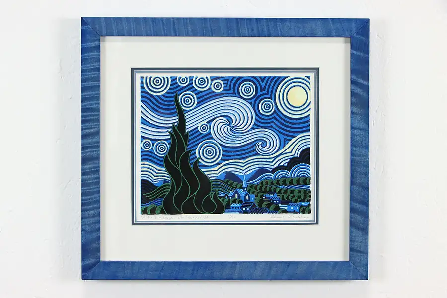 Main image of Serigraph After Van Gogh Starry Night, Custom Frame Bruce Bodden 17"