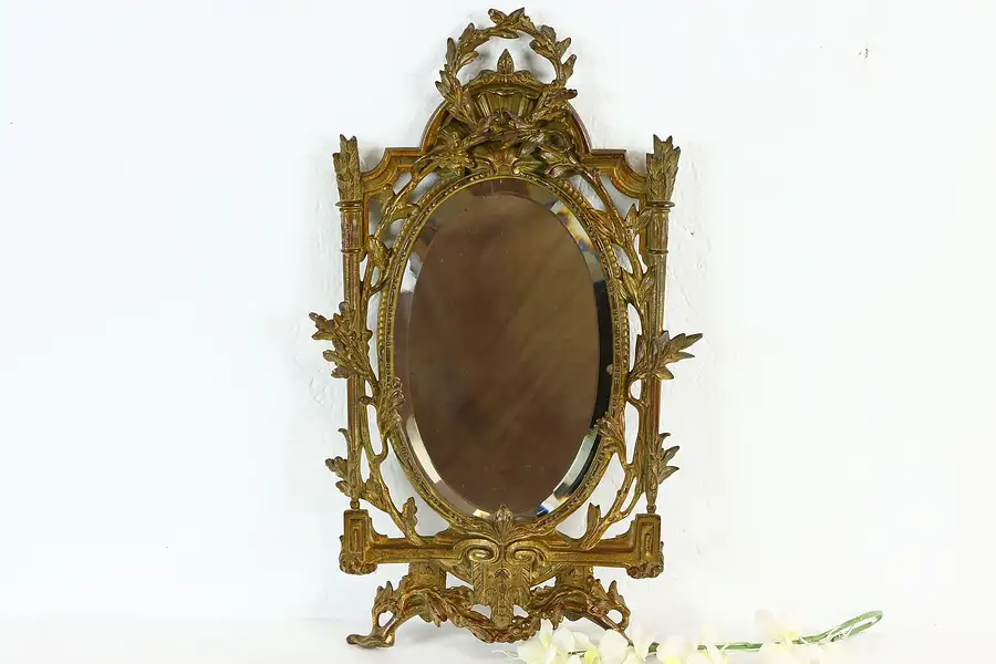 Main image of Victorian Antique Bronzed Mirror, Oval Beveled Glass