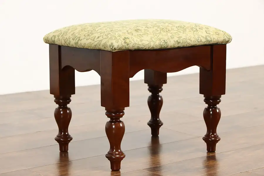 Main image of Cherry Traditional Antique Footstool, Newly Upholstered