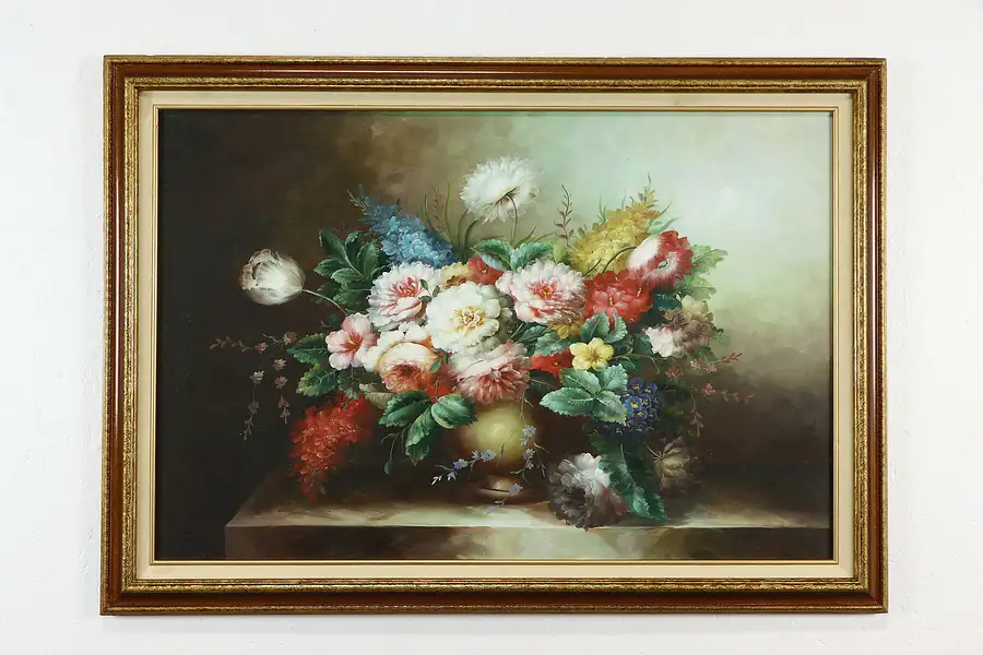 Main image of Still Life Vase & Flowers /Vintage Original Oil Painting Carder 41 1/2"