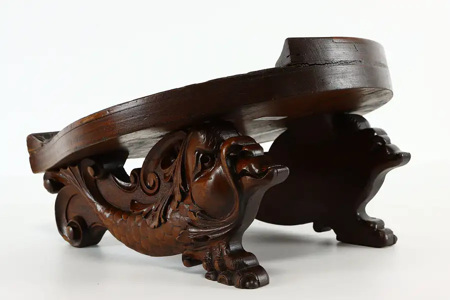 Main image of Victorian Lucky Horseshoe & Dolphin Carved Antique Gout Foot Stool