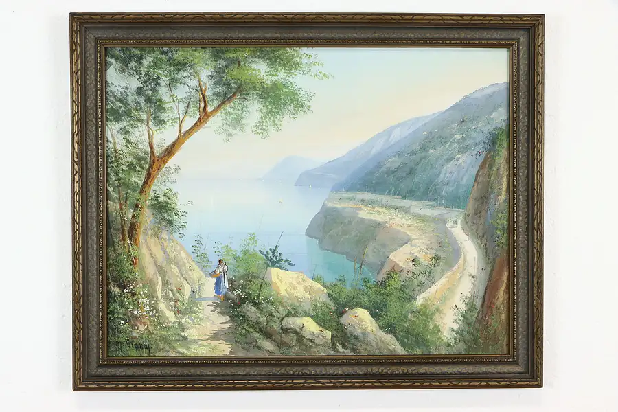 Main image of Isle of Capri Italian Shoreline Original Oil Painting, M. Gianni, 28.5"