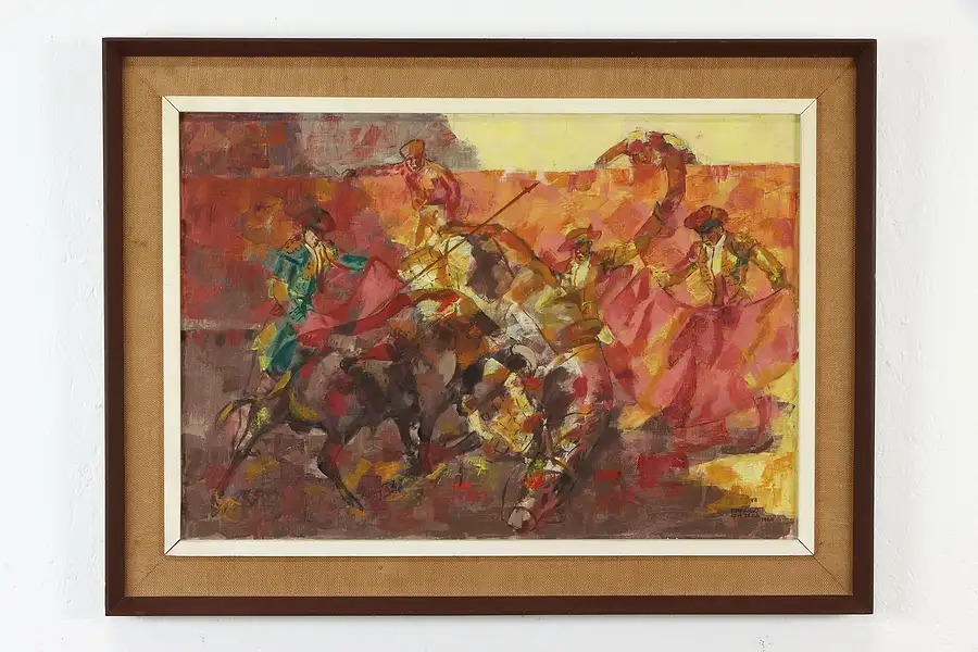 Main image of Toreadors at a Bullfight Original Oil Painting Epifanio Ortega 1960 31"