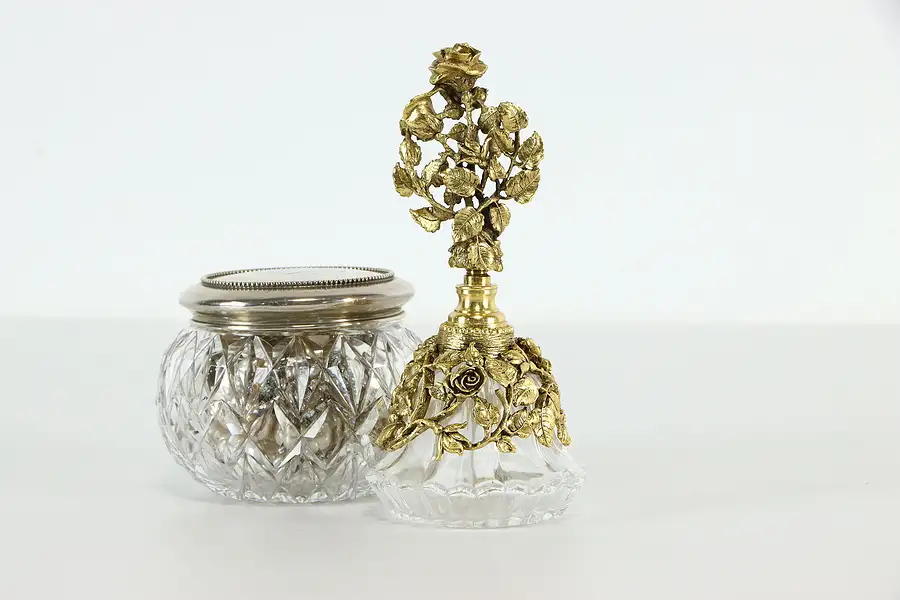 Main image of Gold Plated Filigree & Glass Vintage Perfume Bottle