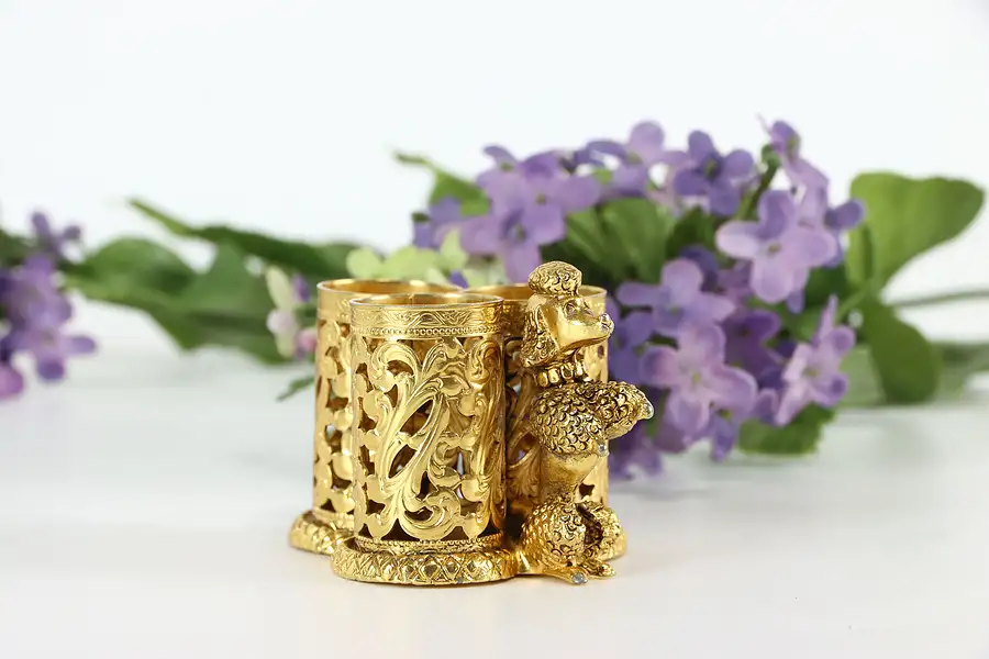 Main image of Gold Plated Filigree Poodle Vintage Lipstick Holder, Style Built NY