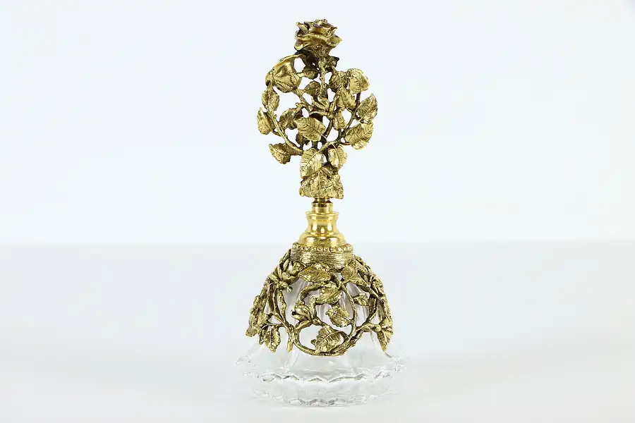 Main image of Gold Plated Filigree & Glass Vintage Perfume Bottle