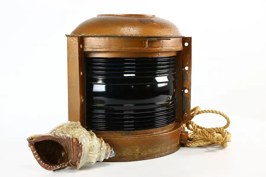 Main image of Copper Antique Ship Lantern, Green Lens, Hendrickson Marine Light NY