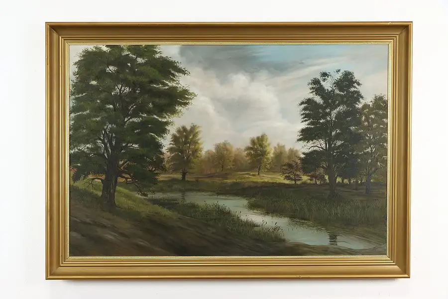 Main image of Country Field & Stream Original Vintage Oil Painting, Turecky 1958, 50.5"