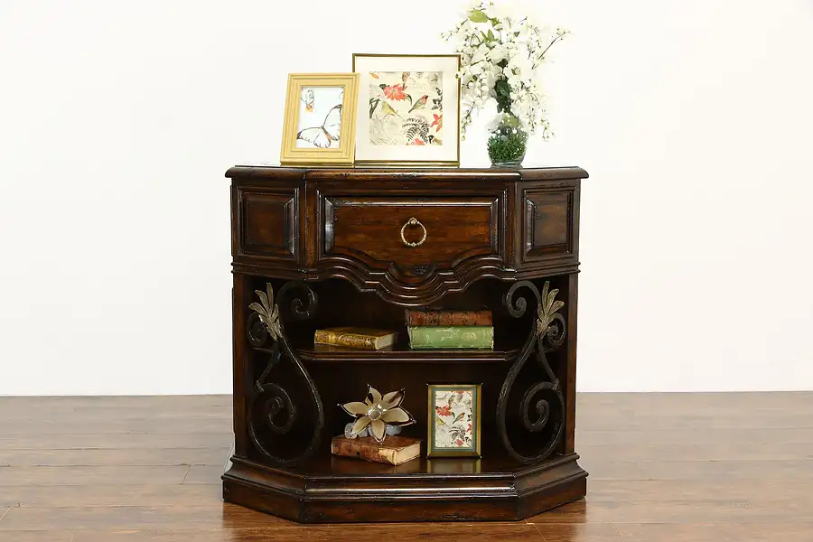 Main image of Rustic Marble Top Nightstand or Console, Wrought Iron, Marge Carson