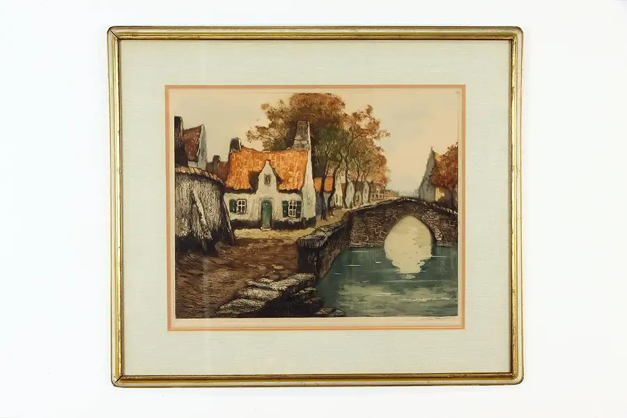 Main image of Autumn in Flanders Original Antique Etching Lucien Dasselborne 28"