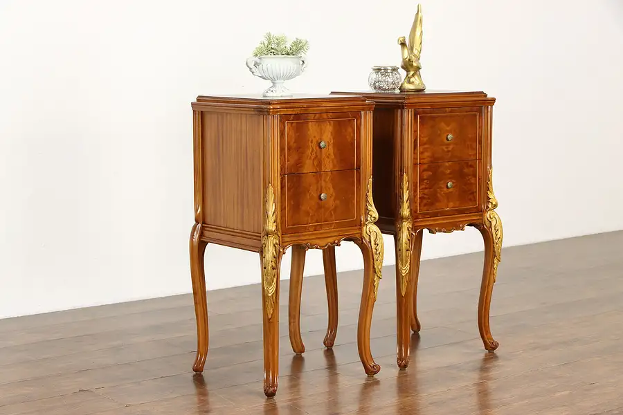 Main image of Pair of Satinwood Vintage French Design Nightstands or End Tables