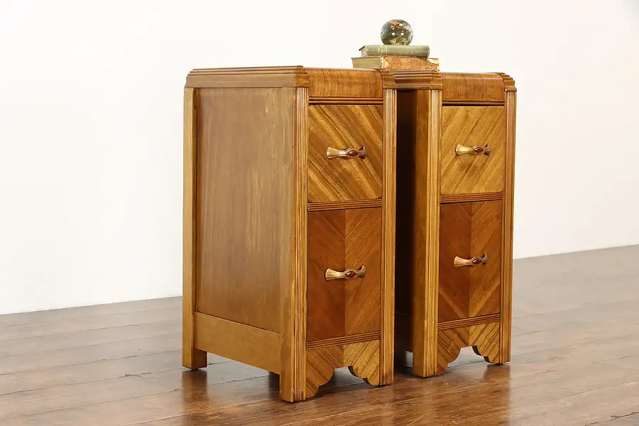 Main image of Pair of Art Deco Waterfall Design Nightstands or End Tables