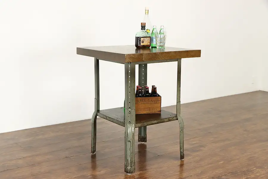 Main image of Industrial Salvage Vintage Steel & Pine Work or Wine Table Kitchen Island