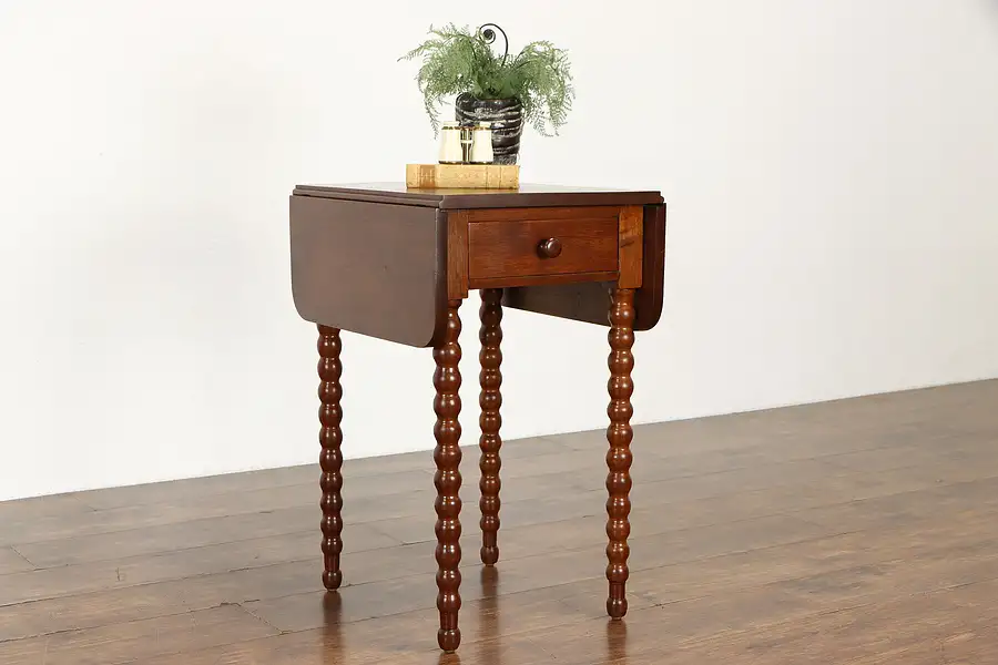 Main image of Victorian Walnut Antique Farmhouse Drop Leaf Lamp Table or Nightstand