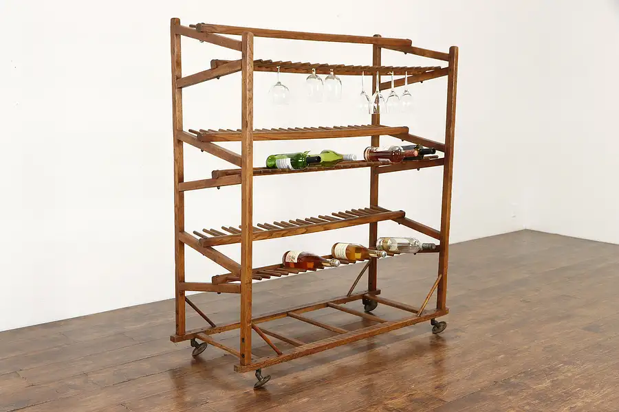 Main image of Shoe Factory Antique Salvage Rolling Wine Cart or Candle Rack