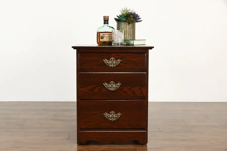 Main image of Oak Antique Nightstand, End Table or Office Cabinet