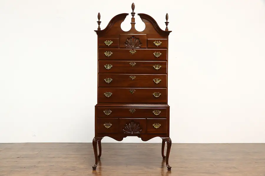 Main image of Georgian Style Vintage Cherry High Boy, Tall Chest on Chest, Ethan Allen