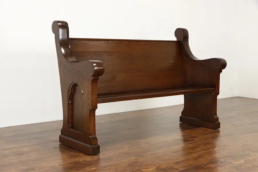 Main image of Gothic Carved Antique Oak & Elm Church Pew or Bench