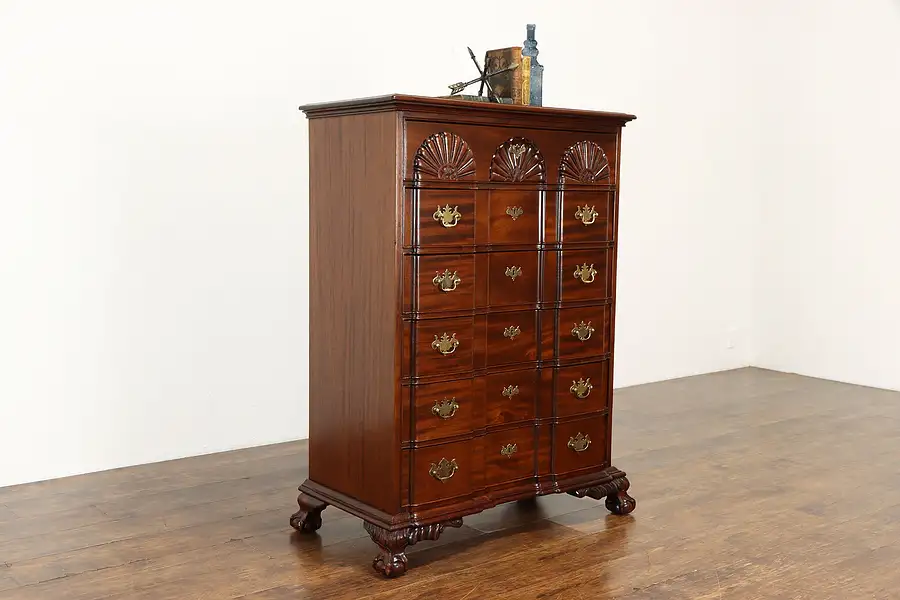 Main image of Georgian Block Front Antique Mahogany Highboy Tall Chest, RJ Horner NYC