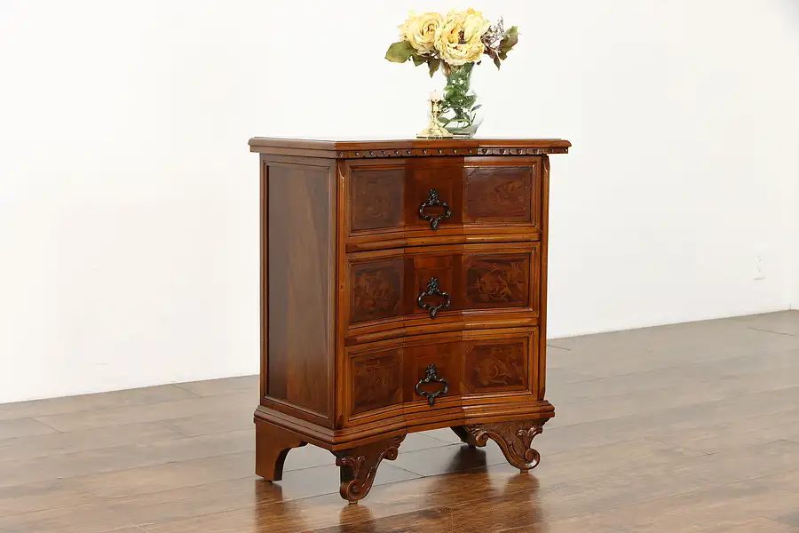 Main image of Walnut & Marquetry Vintage Italian Nightstand, Small Chest or End Table